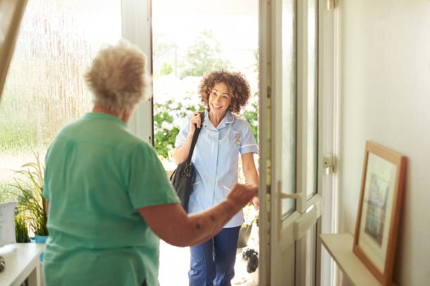 Caregiver assisting senior at home